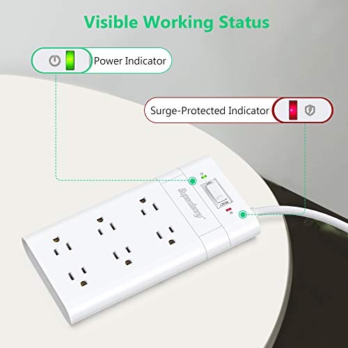 Surge Protector Power Strip with 45°Angled Flat Plug, SUPERDANNY