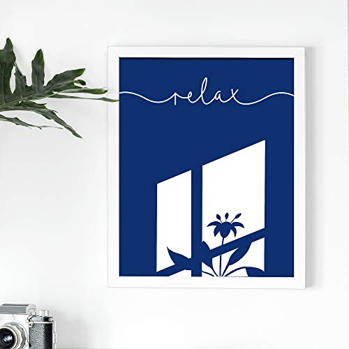 ULG Bathroom Decor Art Prints Relax, Soak, Unwind, Breathe Blue Light and Shadow - Unframed - 8x10s