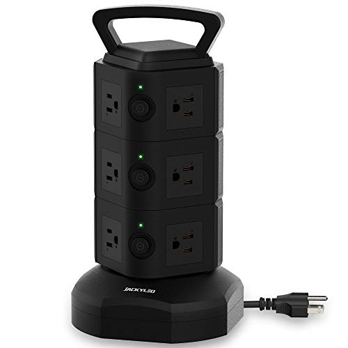 JACKYLED Power Strip Tower Surge Protector with 12 AC Outlets and 6.5ft Extension Cord Electric Charging Station