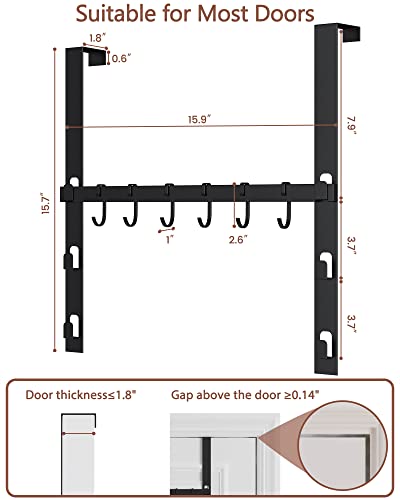 Door Back Hanger 6 Slidable Door Hooks 3 Adjustable Heights ULG