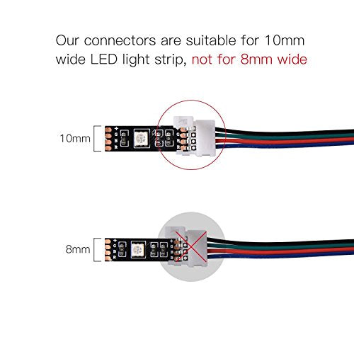 JACKYLED RGB 5050 3528 LED Light Strip Connector 4 Pins 10 mm 10-Pack