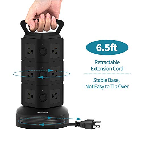 JACKYLED Power Strip Tower Surge Protector with 12 AC Outlets and 6.5ft Extension Cord Electric Charging Station