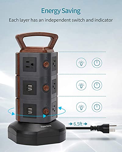 10 Outlets 4 USB Ports, 6.5ft Power Strip Tower - SUPERDANNY Surge Protector Vertical Charging Station