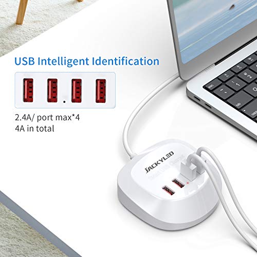 JACKYLED Desktop USB Charging Station 4 Ports USB Charger Hub with Smart IC White