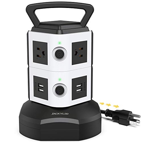 10ft Power Strip Tower JACKYLED Surge Protector Electric Charging Station with 13A 6 AC 4 USB Ports