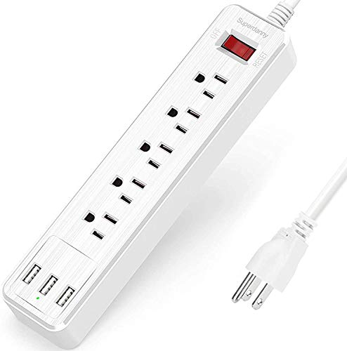 SUPERDANNY 9.8ft 5 Outlet 3 USB Port Power Strip USB Surge Protector Multiple Protection