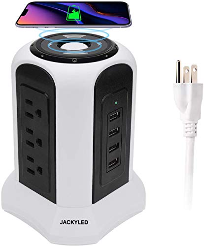 10ft Power Strip Tower Wireless Surge Protector JACKYLED with Heavy Duty Extension Cord