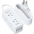 6 Widely Spaced Outlets (3 Side), 3 USB Ports Power Strip with USB, SUPERDANNY, 5 Ft Extension Cord