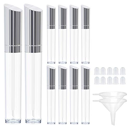 ULG 10Pieces 5ml Lip Gloss Tubes with Wand Rubber Insert, Non-leaking Lip Balm Containers,Silver