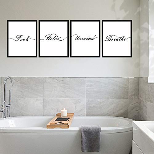 ULG Bathroom Decor Art Prints Set of 4 Breathe, Relax, Unwind, Breathe, Foak Bath Signs Poster Prints - Unframed - 8x10s