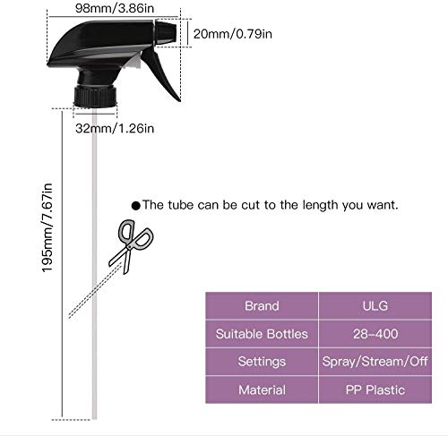 ULG 4 Pack Mist Spray & Stream Sprayer Replacement Trigger Spray Tops Fits Standard 8oz / 16oz Boston Round 28/400 Neck Bottles