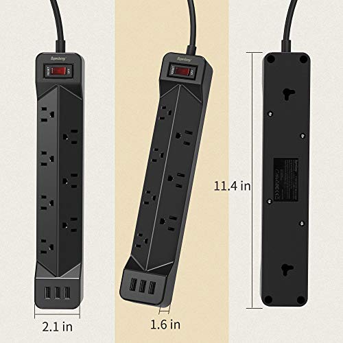 16.4FT Power Strip Surge Protector Flat Plug with USB, SUPERDANNY