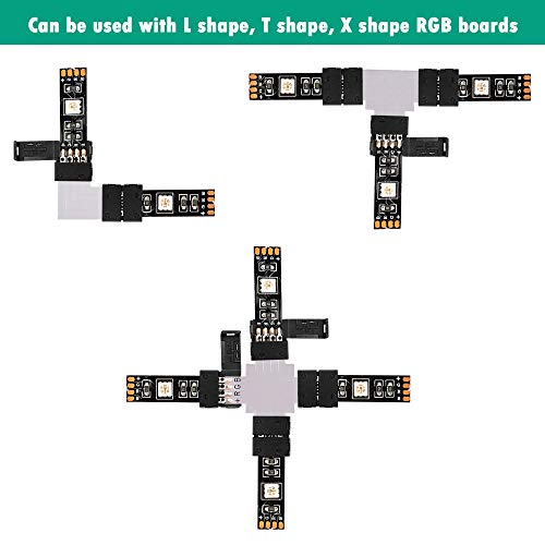 10 Pack 4 Pin LED Light Strip Connectors JACKYLED 10mm Wide Gapless Solderless RGB LED Tape Light Adapter Clip Connectors for SMD 5050 Multicolor LED Strip (Black)