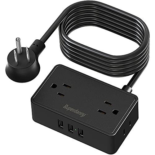 SUPERDANNY Power Strip, 4 AC Outlets, 3 USB Ports, 5ft Cord