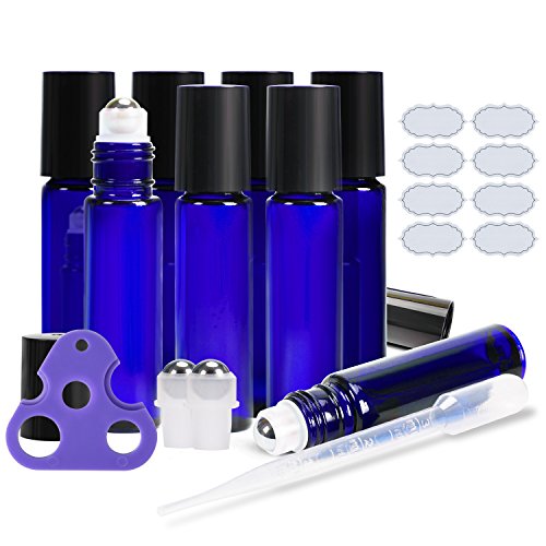 ULG Roll on Bottles 10ml Cobalt Blue Glass Empty Bottles 8 Piece