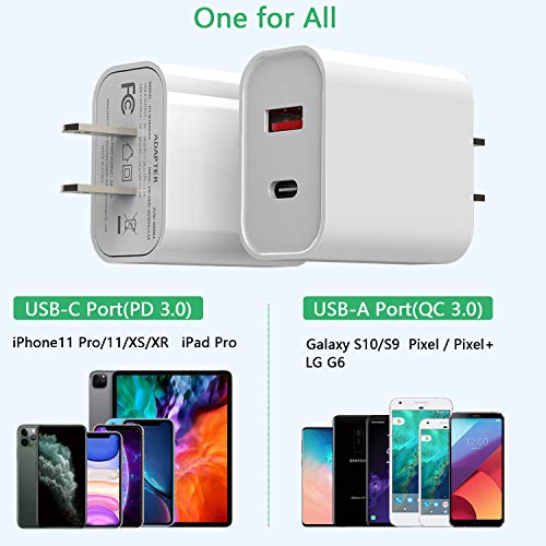 SUPERDANNY USB C Charger, 18W Power Delivery Power Adapter with QC 3.0, Dual Port Type C Wall Charger, LG