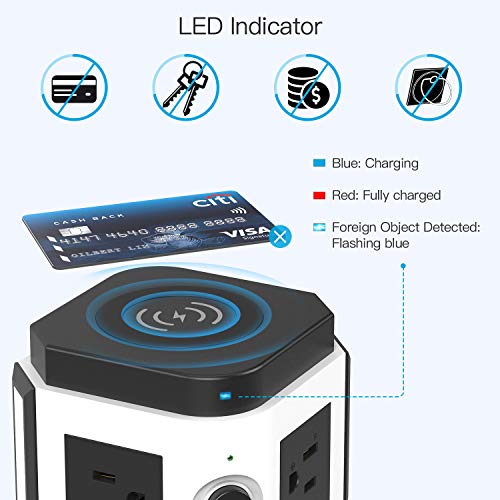 Power Strip Tower with Wireless Charger JACKYLED 10 AC Outlets 4 USB Ports