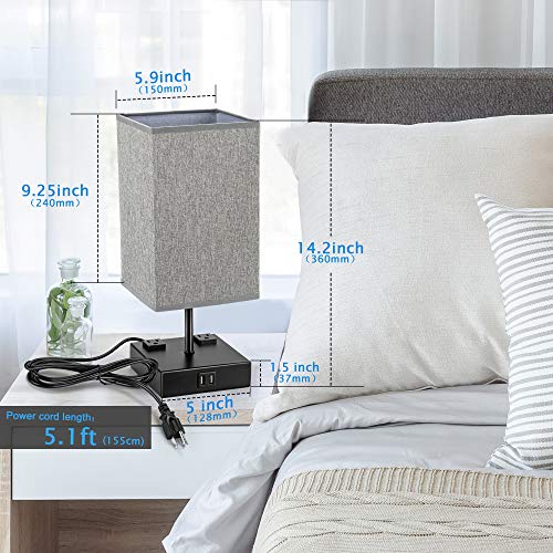 UL Listed Bedside Lamp with USB Port and 2 AC Outlets,JACKYLED 3 Way Dimmable Touch Control Table Lamp Modern Light, Desk Reading Lamp for Bedroom, Living Room,Gray,2 Pack