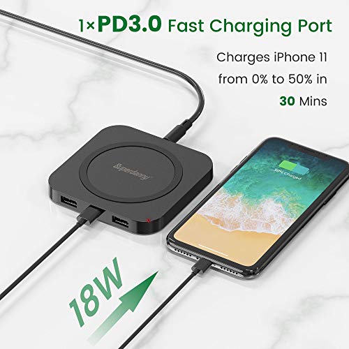 SUPERDANNY Ultra-Slim Wireless Charger with 1 Type C Port, 2 USB Ports