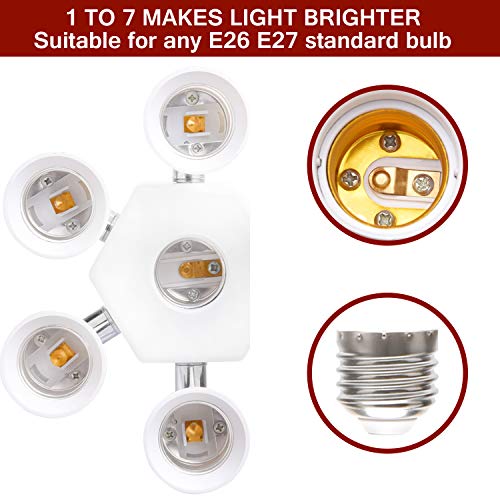 JACKYLED 7 in 1 Light Socket Splitter 6+1 E26 E27 Adapter Converter