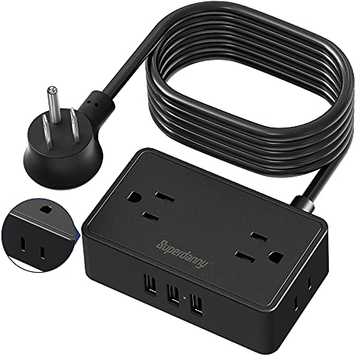 SUPERDANNY Power Strip, 4 AC Outlets, 3 USB Ports, 5ft Cord