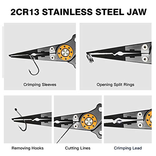 PACEARTH 7.87’’ Aviation Aluminum Fishing Pliers with Replacement Blades Saltwater Resistant Fishing Tools