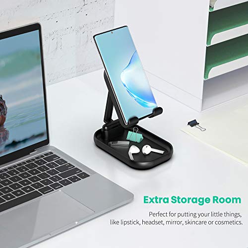 Cell Phone Stand, SUPERDANNY Height & Angle Adjustable Cellphone Holder with Extra Storage Room
