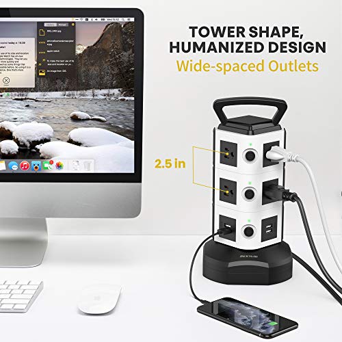 10ft Power Strip Tower JACKYLED  13A 10 AC 4 USB Ports Surge Protector Electric Charging Station