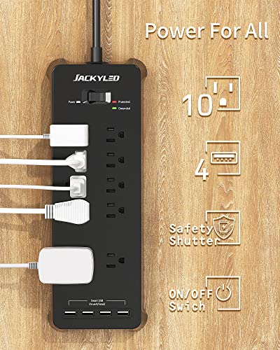 10 Widely Spaced Outlets Surge Protector with 4USB Ports 2100J 5Ft
