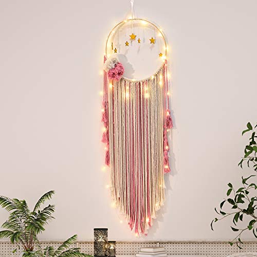 ULG Hanging Photo Display Macrame Wall Hanging Pictures Organizer (Battery Included)