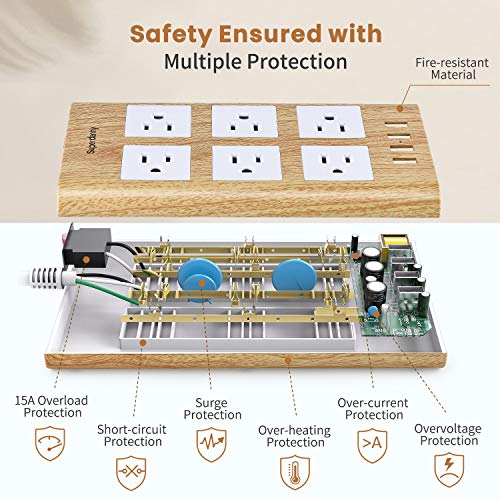 15A Surge Protector Power Strip, SUPERDANNY 9.8ft White Extension Cord