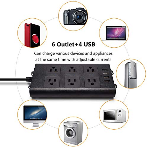 SUPERDANNY 10ft 15A Surge Protector Power Strip 6 Outlet 4 USB Ports