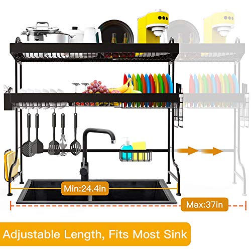 Over the Sink Dish Drying Rack, ULG Length Adjustable (24.4"-37") Stainless Steel Paint Sink Dish Rack