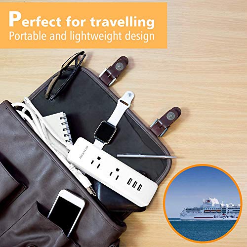 ETL Cruise Power Strip JACKYLED with 3.1A USB Ports Portable Mini Charging Station Travel 5FT Extension Cord