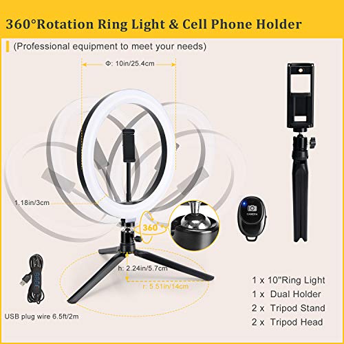 10" Selfie Ring Light with 2 Tripod Stand & 2 Phone Holder JACKYLED