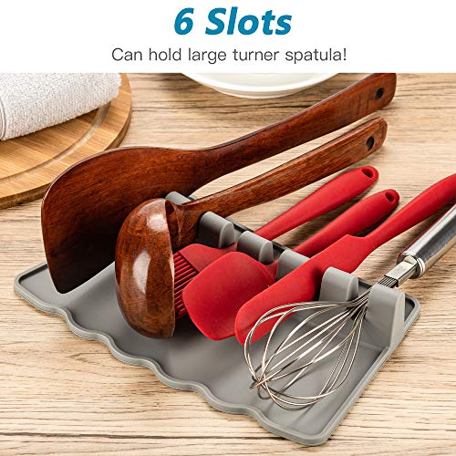 ULG 2PCS Silicone Utensil Rest with Drip Pad 6 Slots Heat