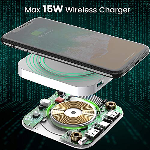 SUPERDANNY Ultra-Slim Wireless Charger with 1 Type C Port, 2 USB Ports