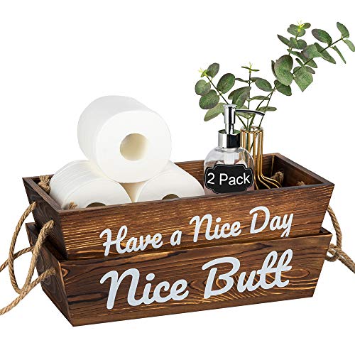 ULG 2 Pack Bathroom Decor Box with 2 Sides Funny Signs