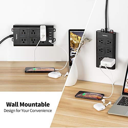 SUPERDANNY 10ft 15A Surge Protector Power Strip 6 Outlet 4 USB Ports