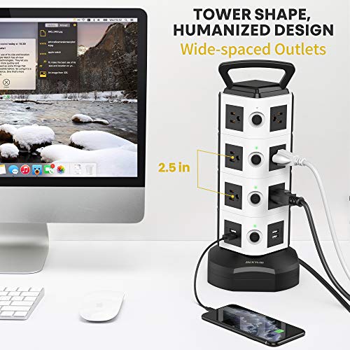 10ft 13A 14 AC 4 USB Ports Power Strip Tower JACKYLED Surge Protector Electric Charging Station