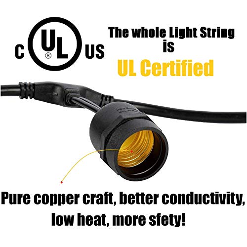 UL Approval 52Ft Shatterproof Outdoor String Lights with 24 Sockets 26 Bulbs, SUPERDANNY