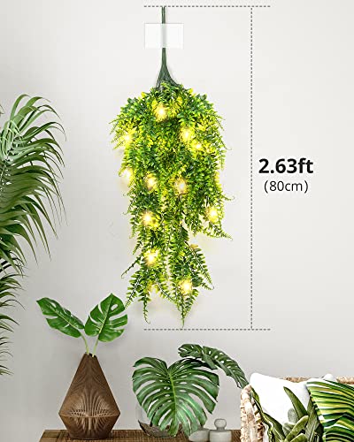 2 PCS Fake Fern Plants with LED String Lights