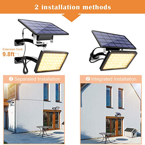 Solar Dusk to Dawn Light with Remote JACKYLED 48 LED 1000 Lumen Solar Powered Spotlight Warm White Waterproof Outdoor Wall Mount Security Lights for Front Door Porch Patio Garage (Black)