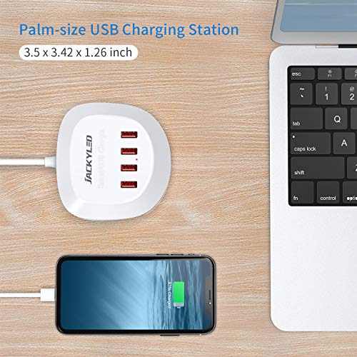 JACKYLED Desktop USB Charging Station 4 Ports USB Charger Hub with Smart IC White