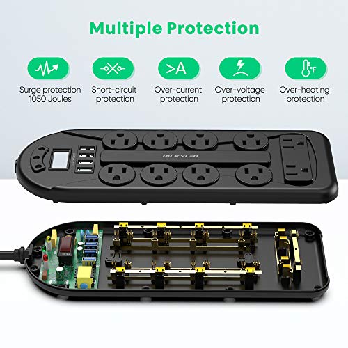JACKYLED Power Strip Surge Protector with 45° Flat Plug, 6 Ft