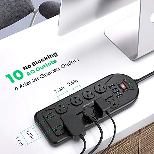 JACKYLED Power Strip Surge Protector with 45° Flat Plug, 6 Ft