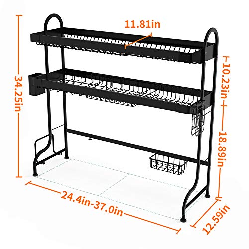 Over the Sink Dish Drying Rack, ULG Length Adjustable (24.4"-37") Stainless Steel Paint Sink Dish Rack