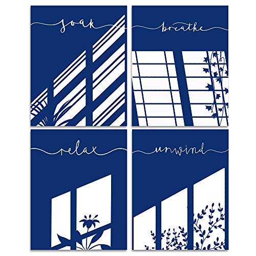 ULG Bathroom Decor Art Prints Relax, Soak, Unwind, Breathe Blue Light and Shadow - Unframed - 8x10s