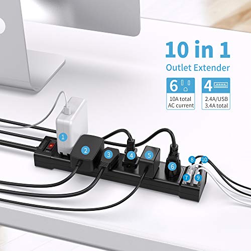 SUPERDANNY USB Surge Protector Power Strip  6 Outlet 4 USB Port