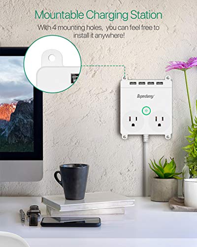 Power Strip with USB - SUPERDANNY Wall Mountable Flat Plug Outlet Extender with 6ft Extension Cord, Black/White